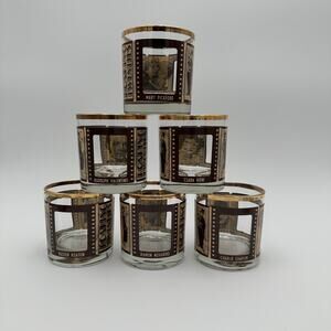 Vintage Roaring Twenties Movie Film Glasses Double Old Fashioned Set of 6